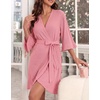 Ekouaer Robes for Women Lightweight Waffle Knit Short Ruffle Bath Robe(Misty Rose)