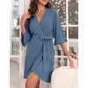 Ekouaer Robes for Women Lightweight Waffle Knit Short Ruffle Bath Robe(Navy)