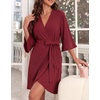 Ekouaer Robes for Women Lightweight Waffle Knit Short Ruffle Bath Robe(Wine Red)