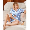Ekouaer Satin Pajamas for Women Silk Pjs Short Set 2 Piece Lounge Sets(Blue Cherry)