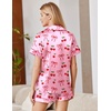 Ekouaer Satin Pajamas for Women Silk Pjs Short Set 2 Piece Lounge Sets(Cherry and Bow)