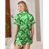 Ekouaer Satin Pajamas for Women Silk Pjs Short Set 2 Piece Lounge Sets(Hawaii Green Leaves)