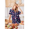 Ekouaer Satin Pajamas for Women Silk Pjs Short Set 2 Piece Lounge Sets(Navy Christmas)