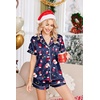 Ekouaer Satin Pajamas for Women Silk Pjs Short Set 2 Piece Lounge Sets(Navy Christmas)