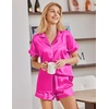 Ekouaer Satin Pajamas for Women Silk Pjs Short Set 2 Piece Lounge Sets(Rose)