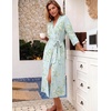 Ekouaer Women Robes Long Knit Bathrobe Soft Kimono Loungewear with Pockets(Green Daisy)
