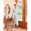 Ekouaer Women Robes Long Knit Bathrobe Soft Kimono Loungewear with Pockets(Green Daisy)