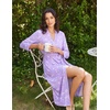 Ekouaer Women Robes Long Knit Bathrobe Soft Kimono Loungewear with Pockets(Purple Floral)