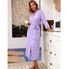 Ekouaer Women Robes Long Knit Bathrobe Soft Kimono Loungewear with Pockets(Purple Floral)