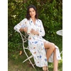 Ekouaer Women Robes Long Knit Bathrobe Soft Kimono Loungewear with Pockets(White Flowers)
