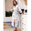 Ekouaer Women Robes Long Knit Bathrobe Soft Kimono Loungewear with Pockets(White Flowers)
