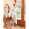 Ekouaer Women Robes Long Knit Bathrobe Soft Kimono Loungewear with Pockets(White Flowers)
