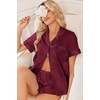 Ekouaer Women Satin Pajama Sets Cute Print Silk Pjs Shorts Sets S-4XL(Wine Red)