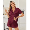 Ekouaer Women Satin Pajama Sets Cute Print Silk Pjs Shorts Sets S-4XL(Wine Red)