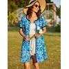 Ekouaer Women Zipper Front House Coat Robe Zip Up Bathrobes Short Nightgown(Dark Blue Floral)
