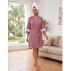 Ekouaer Womens Robe Lightweight 3/4 Sleeve Soft Knit Bathrobe Sleepwear(Gray Purple)