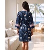 Ekouaer Womens Robe Lightweight 3/4 Sleeve Soft Knit Bathrobe Sleepwear(P Navy Floral)