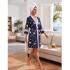 Ekouaer Womens Robe Lightweight 3/4 Sleeve Soft Knit Bathrobe Sleepwear(P Navy Floral)