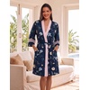 Ekouaer Womens Robe Lightweight 3/4 Sleeve Soft Knit Bathrobe Sleepwear(P Navy Floral)