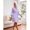 Ekouaer Womens Robe Lightweight 3/4 Sleeve Soft Knit Bathrobe Sleepwear(Purple Print)