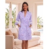 Ekouaer Womens Robe Lightweight 3/4 Sleeve Soft Knit Bathrobe Sleepwear(Purple Print)