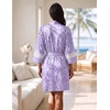 Ekouaer Womens Robe Lightweight 3/4 Sleeve Soft Knit Bathrobe Sleepwear(Purple Print)