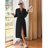 Ekouaer Womens Robes Long Bathrobe Ribbed Knit Kimono Robe Soft Sleepwear(Black)