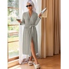 Ekouaer Womens Robes Long Bathrobe Ribbed Knit Kimono Robe Soft Sleepwear(Gray Apricot)