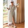 Ekouaer Womens Robes Long Bathrobe Ribbed Knit Kimono Robe Soft Sleepwear(Mocha Brown)