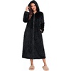 Ekouaer Fleece Robes for Women Zipper Long Bathrobe Plush Hooded Housecoat(P Black Jacquard)