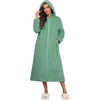 Ekouaer Fleece Robes for Women Zipper Long Bathrobe Plush Hooded Housecoat(P Green Jacquard)