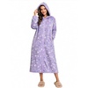 Ekouaer Fleece Robes for Women Zipper Long Bathrobe Plush Hooded Housecoat(P Purple Flowers)