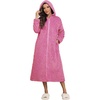 Ekouaer Fleece Robes for Women Zipper Long Bathrobe Plush Hooded Housecoat(P Rose Red Jacquard)