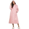 Ekouaer Fleece Robes for Women Zipper Long Bathrobe Plush Hooded Housecoat(Pink Jacquard)