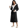 Ekouaer Plush Warm Robes for Women Fluffy Hooded Robe Soft Fleece Long Bathrobe(Black)