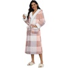 Ekouaer Plush Warm Robes for Women Fluffy Hooded Robe Soft Fleece Long Bathrobe(Plaid Grey Pink)