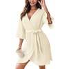 Ekouaer Robes for Women Lightweight Waffle Knit Short Ruffle Bath Robe(Beige)