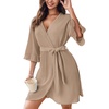 Ekouaer Robes for Women Lightweight Waffle Knit Short Ruffle Bath Robe(Khaki)