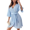 Ekouaer Robes for Women Lightweight Waffle Knit Short Ruffle Bath Robe(Light Blue)