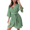 Ekouaer Robes for Women Lightweight Waffle Knit Short Ruffle Bath Robe(Mint Green)