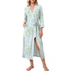 Ekouaer Women Robes Long Knit Bathrobe Soft Kimono Loungewear with Pockets(Green Daisy)