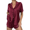 Ekouaer Women Satin Pajama Sets Cute Print Silk Pjs Shorts Sets S-4XL(Wine Red)