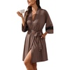 Ekouaer Womens Robe Lightweight 3/4 Sleeve Soft Knit Bathrobe Sleepwear(Light Brown)