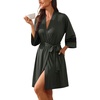 Ekouaer Womens Robe Lightweight 3/4 Sleeve Soft Knit Bathrobe Sleepwear(Military Green)