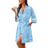 Ekouaer Womens Robe Lightweight 3/4 Sleeve Soft Knit Bathrobe Sleepwear(P Blue Butterfly)