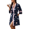 Ekouaer Womens Robe Lightweight 3/4 Sleeve Soft Knit Bathrobe Sleepwear(P Navy Floral)