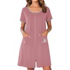 Ekouaer Zip Up Robes for Women Zipper House Coat Short Bathrobes Nightgown(Gray Purple)