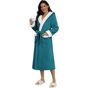Ekouaer Plush Warm Robes for Women Fluffy Hooded Robe Soft Fleece Long Bathrobe(Teal Blue)