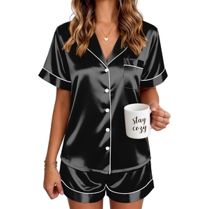 Ekouaer Satin Pajamas for Women Silk Pjs Short Set 2 Piece Lounge Sets(Black)