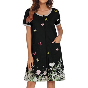 Ekouaer Women Zipper Front House Coat Robe Zip Up Bathrobes Short Nightgown(Floral Butterfly)